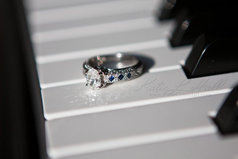 Engagement ring on piano keys
